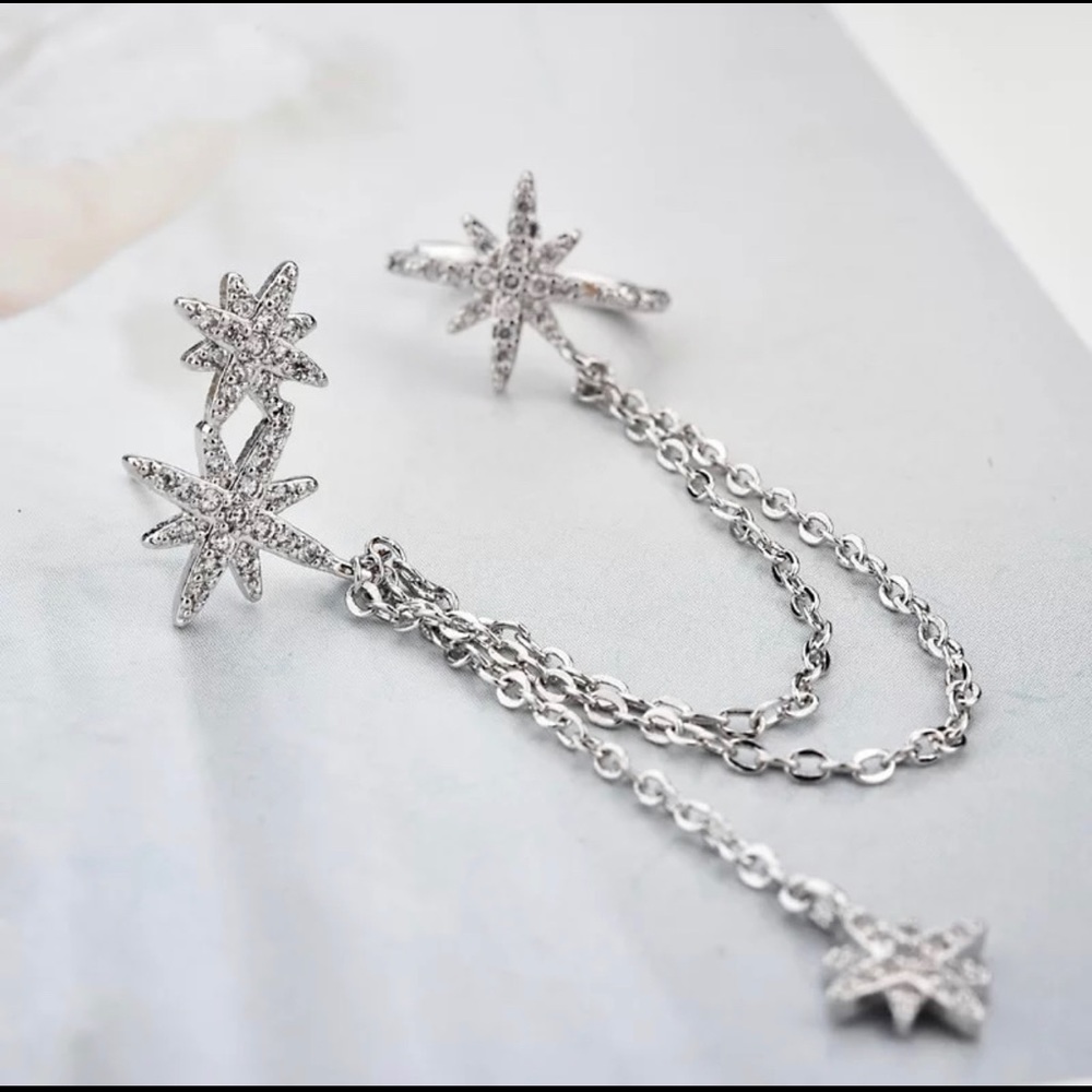 925 Sterling Silver CZ Eight Stars Cuff Earring - Picture 3 of 8